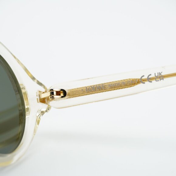 Loewe LW40162U 57N Sunglasses Transparent Pale Yellow Round Frame, Green Lenses main image 5